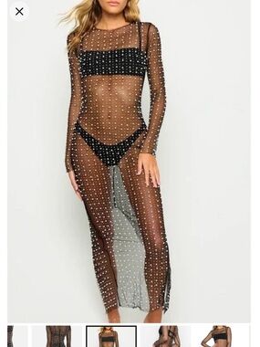 Beach Bunny Black Sheer Crystal-Embellished Maxi Dress